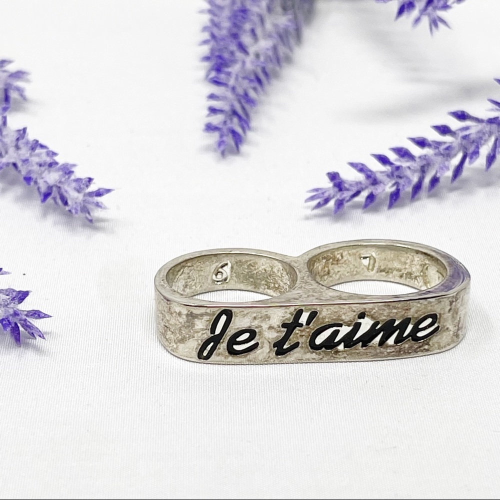 Erica Annenberg Silver Je t'aime Double Finger Statement Ring